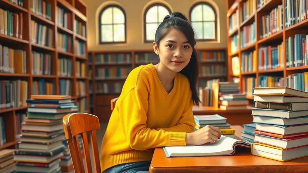 Guatemalan Student in Library, Impressionist Portrait