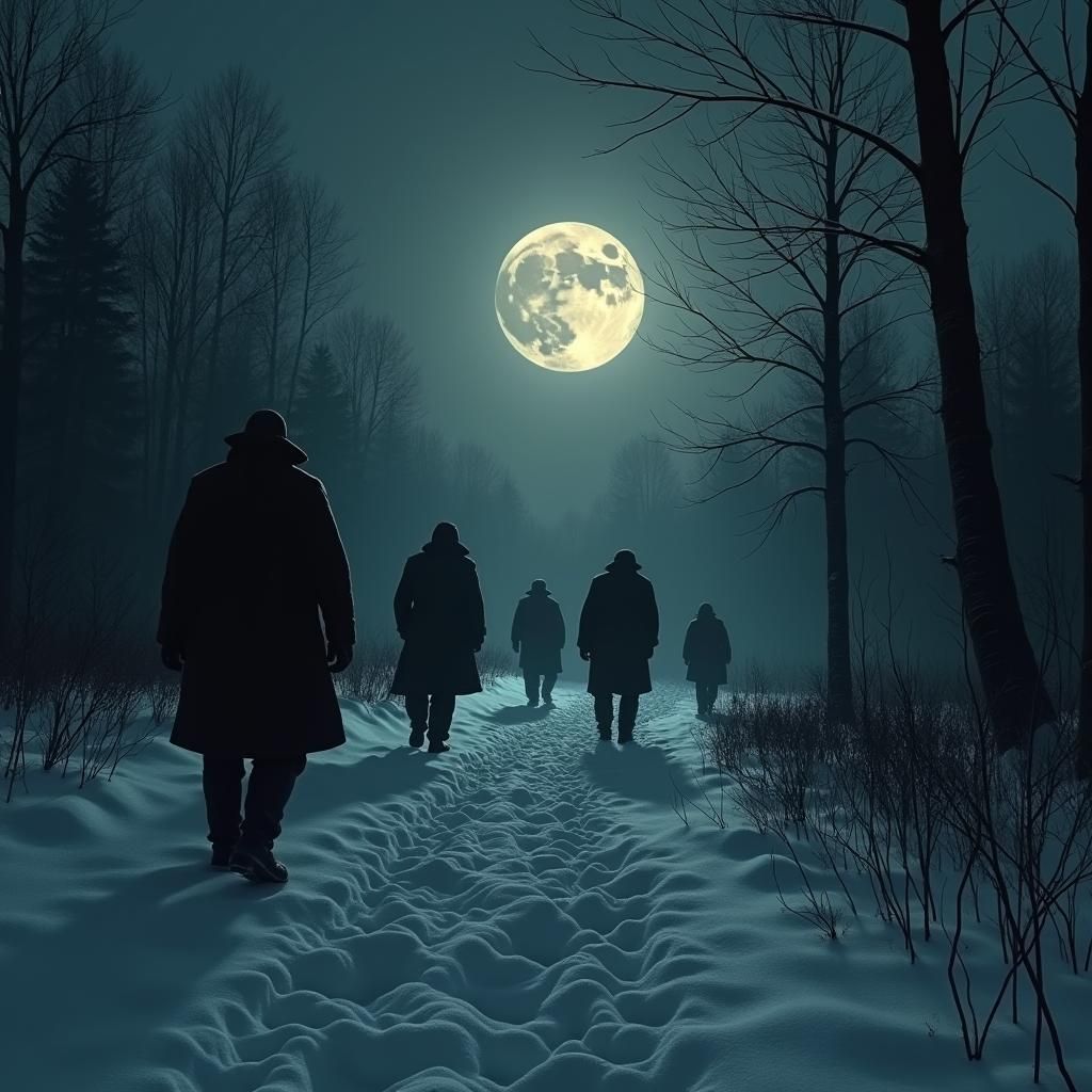 Ominous Moonlit Landscape with Noir Expressionist Style