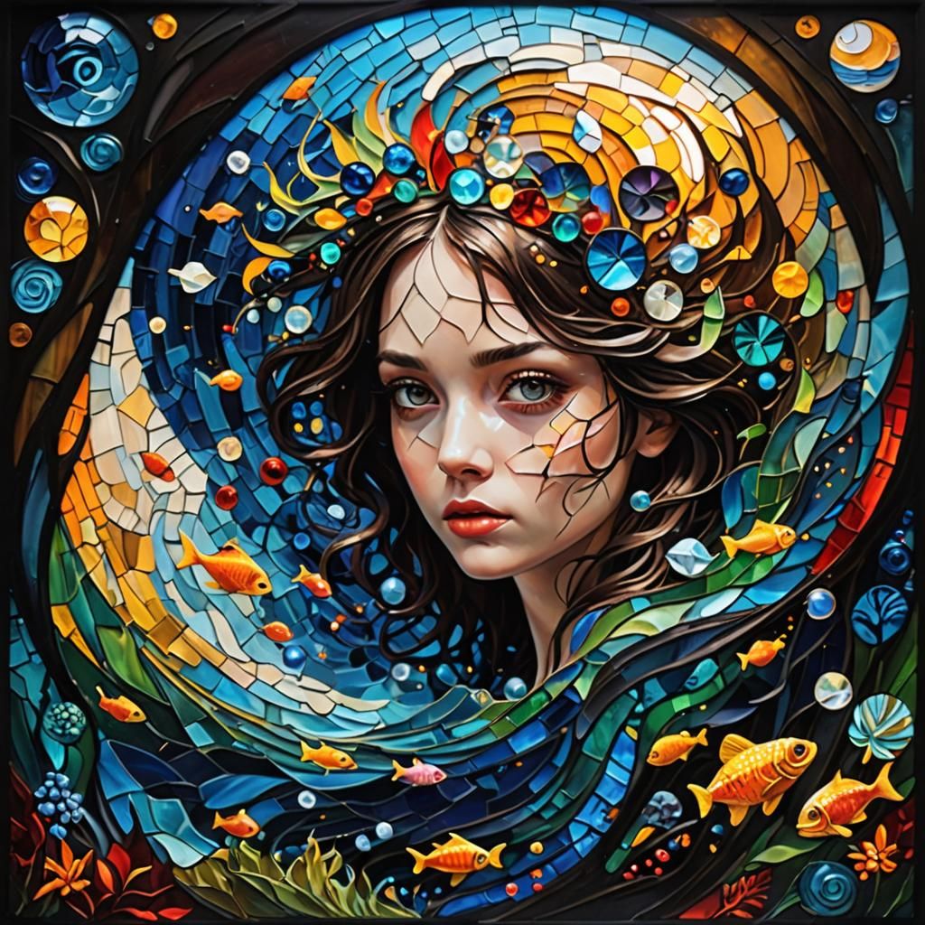 Impasto Stained Glass Mosaic in Contrasting Worlds