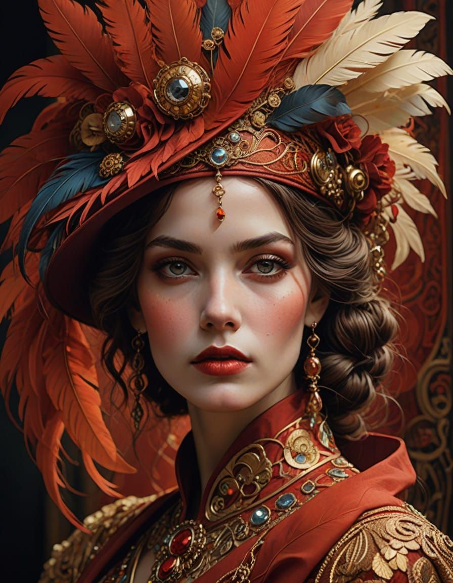 A Regal Fashion Portrait in the Style of Gustav Klimt