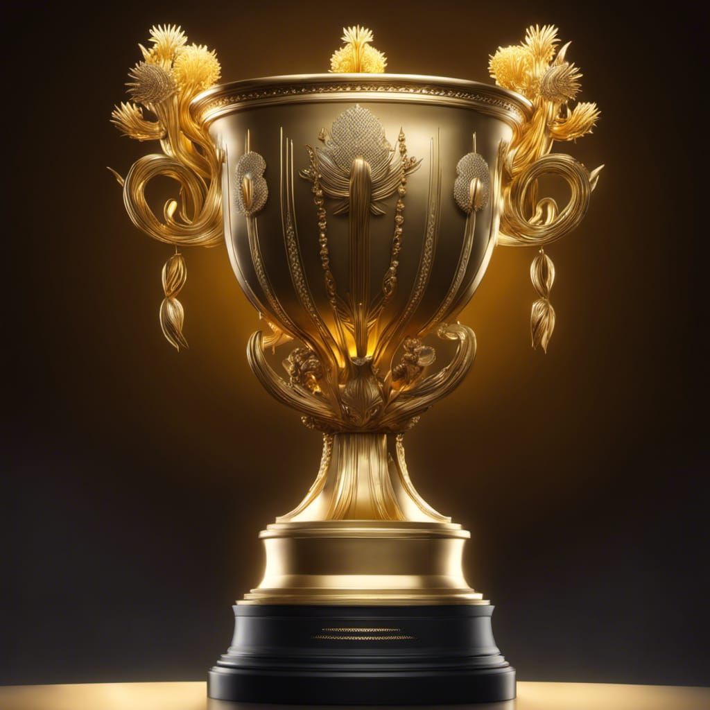 Golden Cactus Trophy in Art Nouveau Style