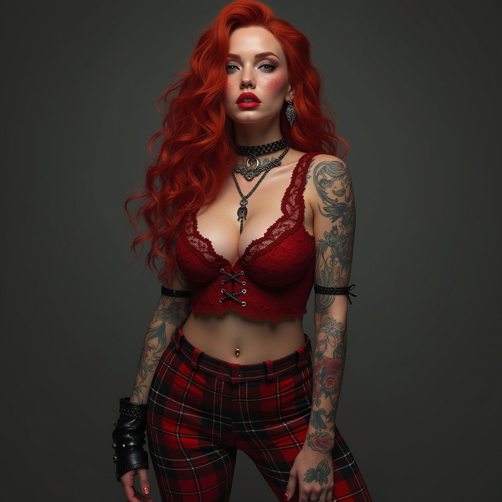 Plus Size Singer in Red Lace, Fantasy Art