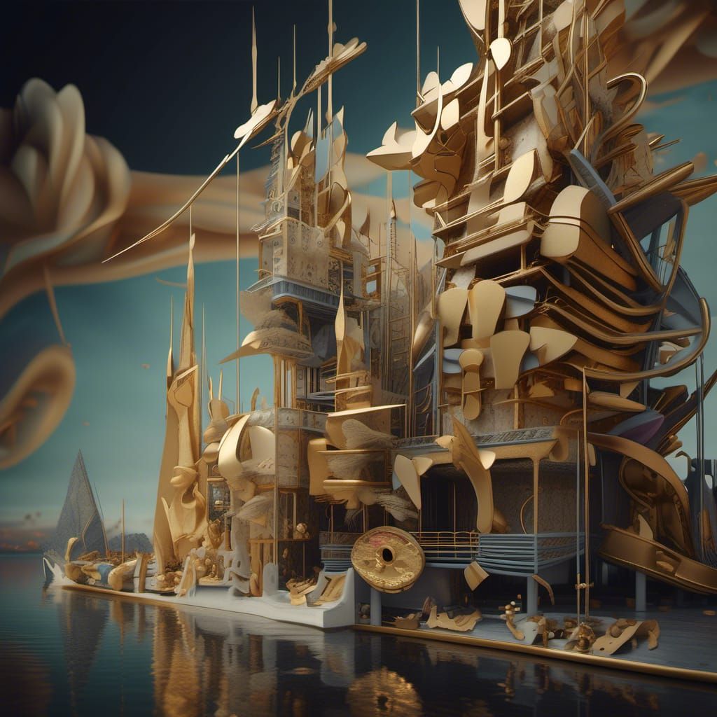 Golden Abstract Cycles: Detailed Matte Painting