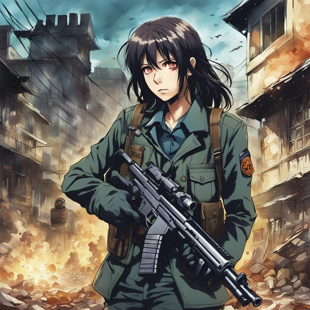 Zombie Paola Turci with Rifle: Anime Style