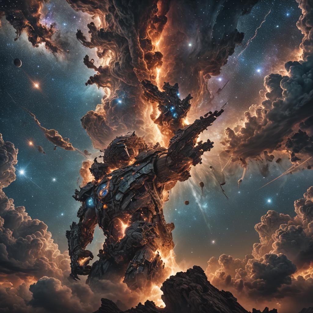 Hyperrealistic Figures Under a Cosmic Sky