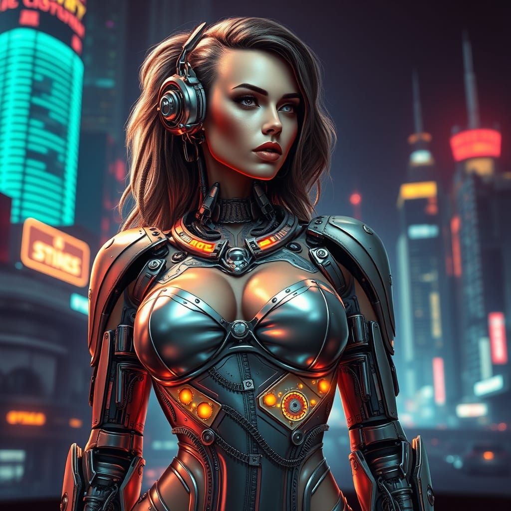 Cyberpunk Robot Woman in Steampunk Attire