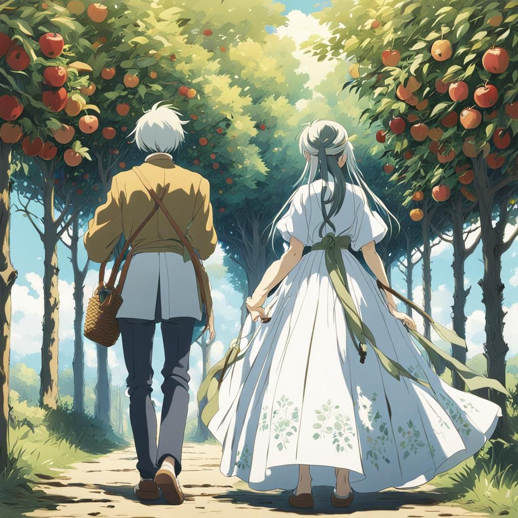 Woman Plucking Apple: Studio Ghibli Anime Visual