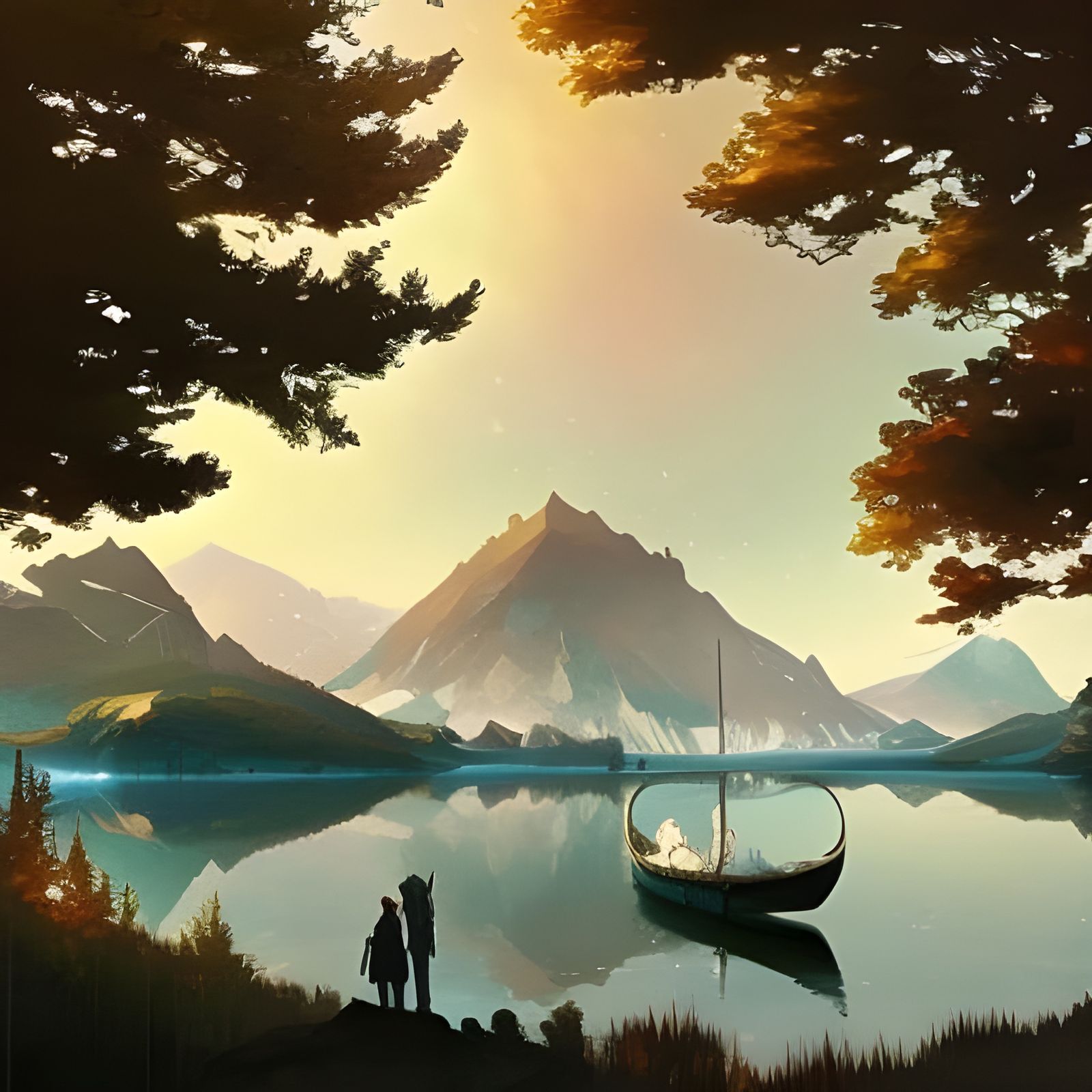 Sparkling Lake at Night: Hyperdetailed Concept Art