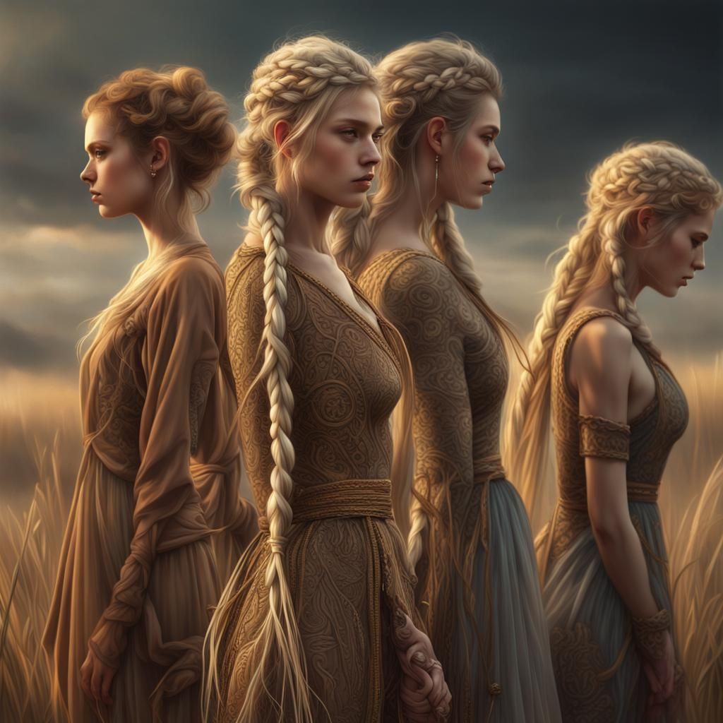 Elegant Humanoids in Shimmering Robes: Digital Art