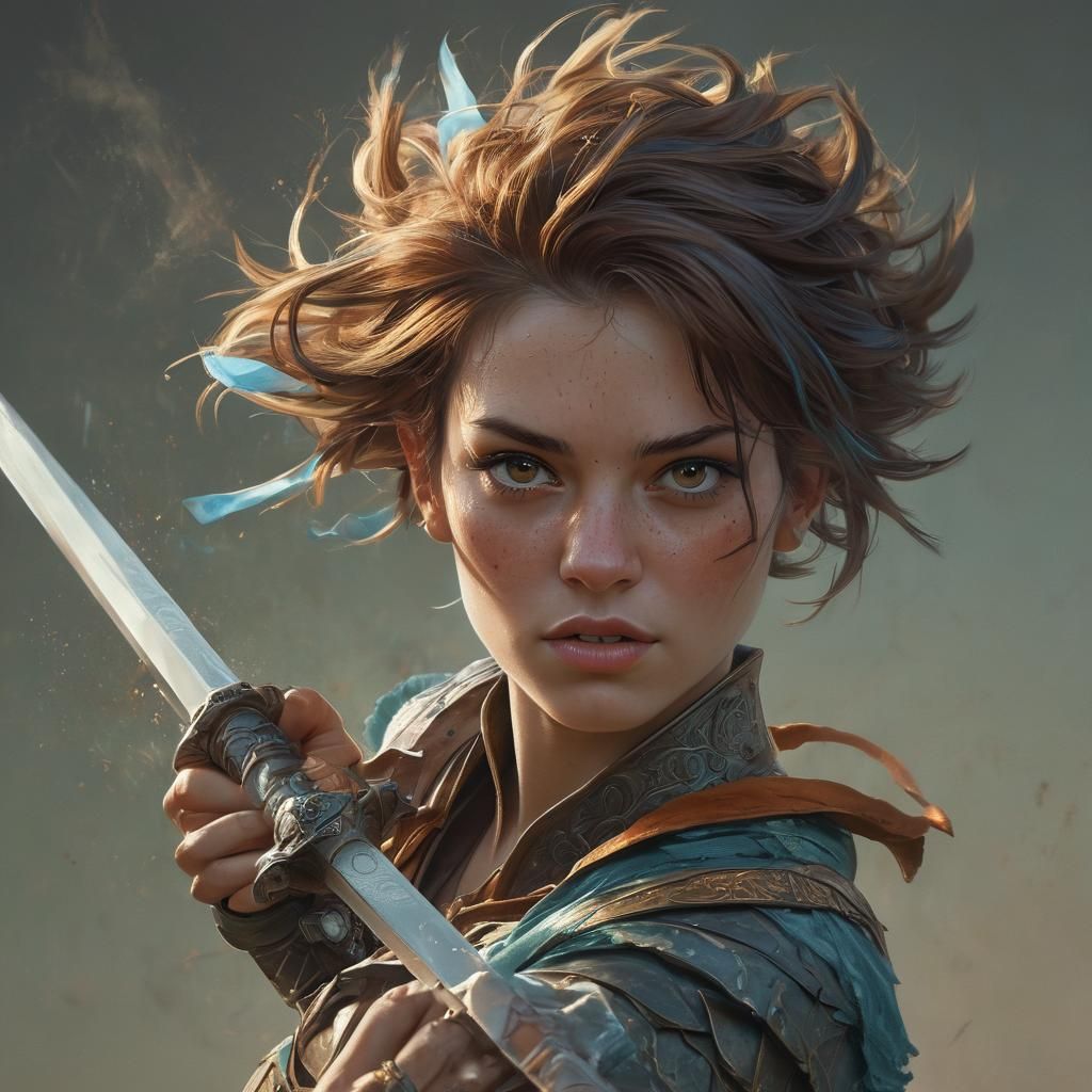 Heroic Warrior in Cyberpunk-Inspired Portrait