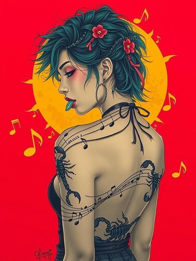 coloured portrait of a beautiful korean  girl Tongue stuck o...