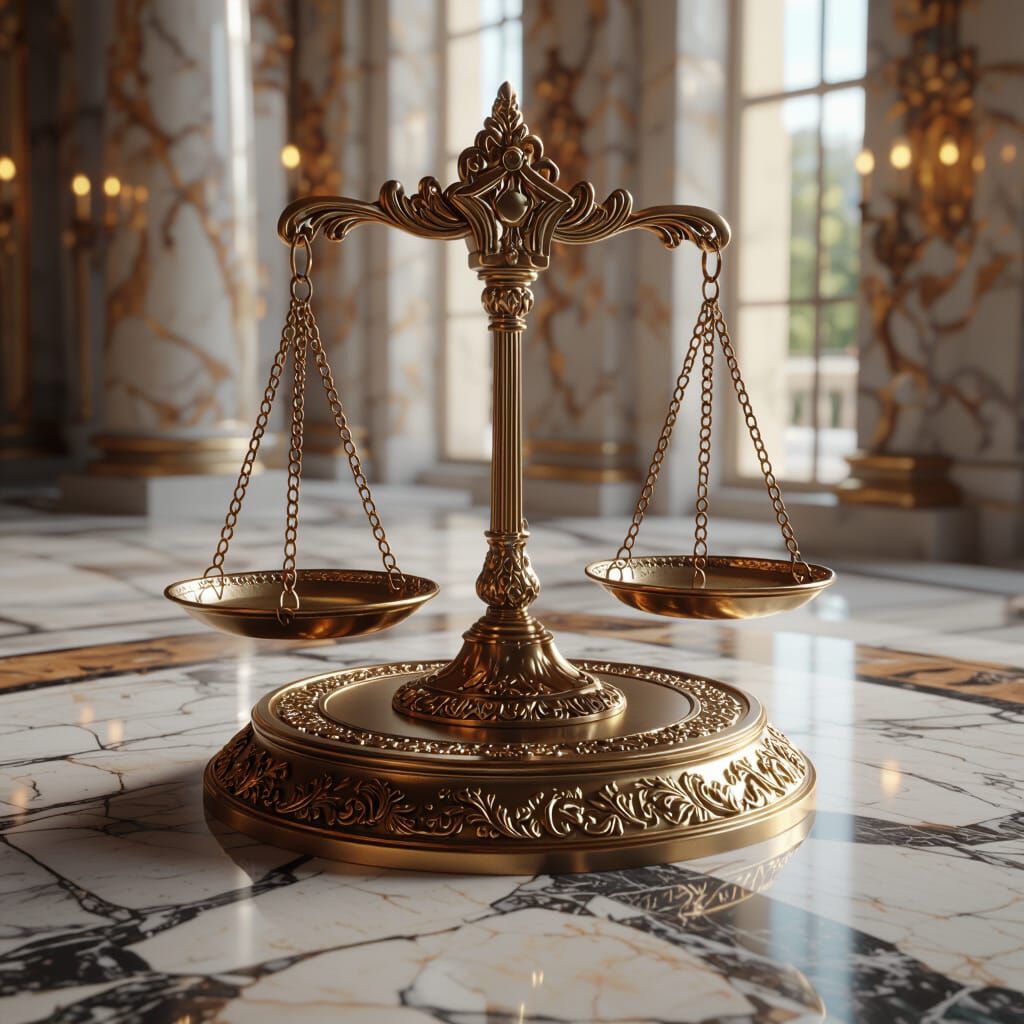 Ornate Bronze Scales on Marble Table Concept Art