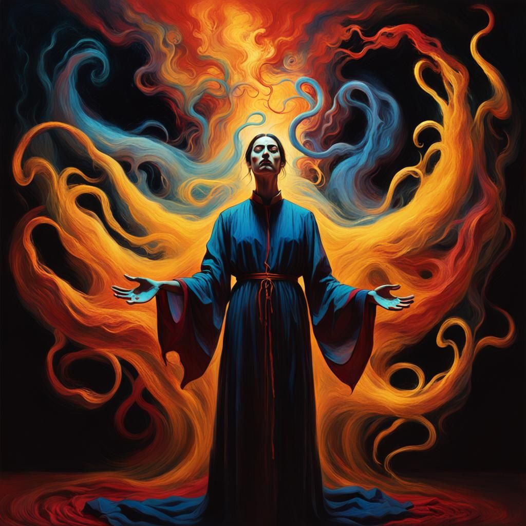 Exorcism: A Priest Battling Demons in Abstract Art