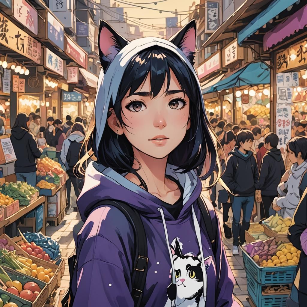 Spanish Girl in Cat Hoodie: Studio Trigger Anime