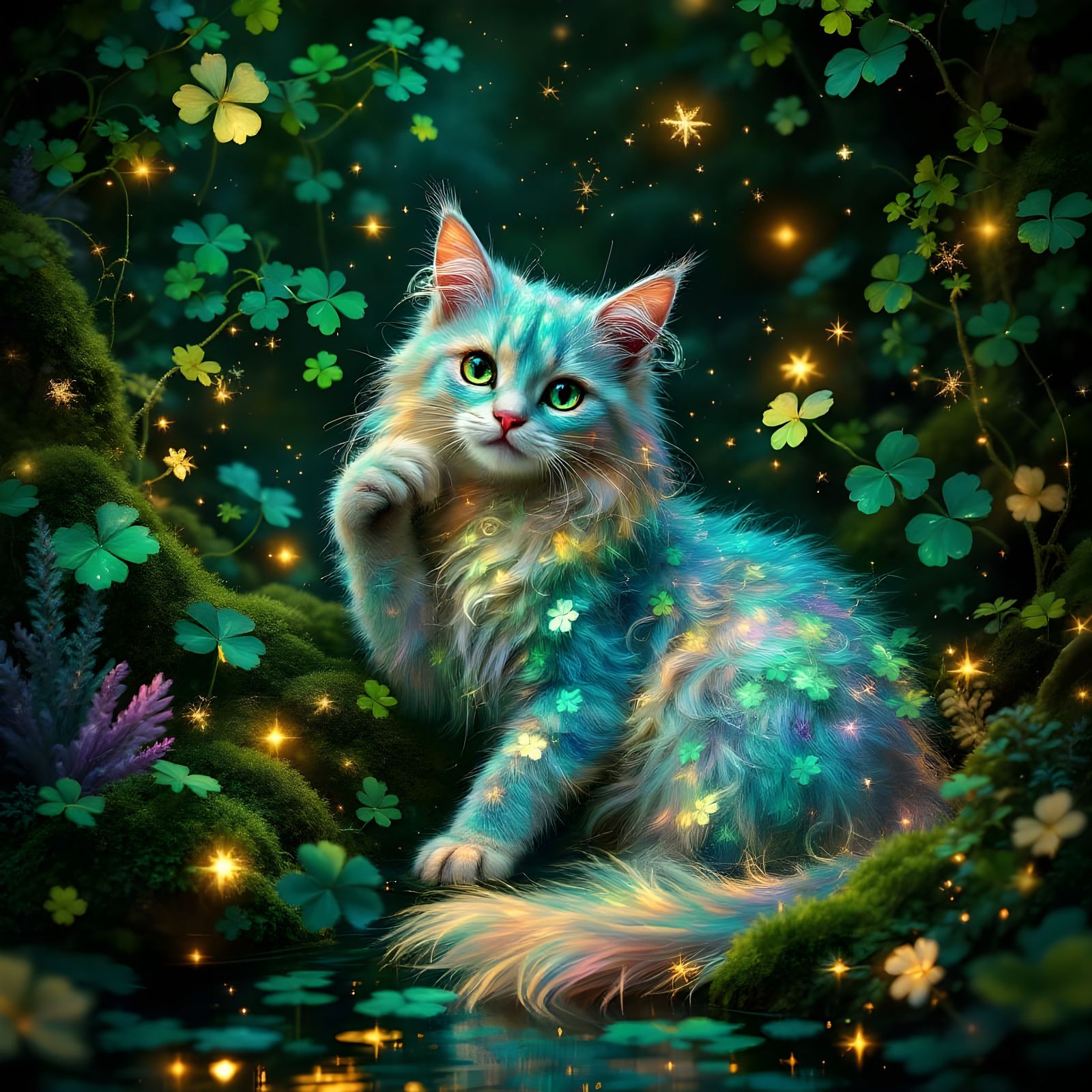 Surreal Shamrock Goddess in Warm Triadic Hues