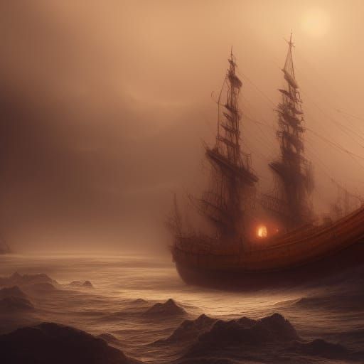 Ghost Ship in Storm: Fantasy Concept Art