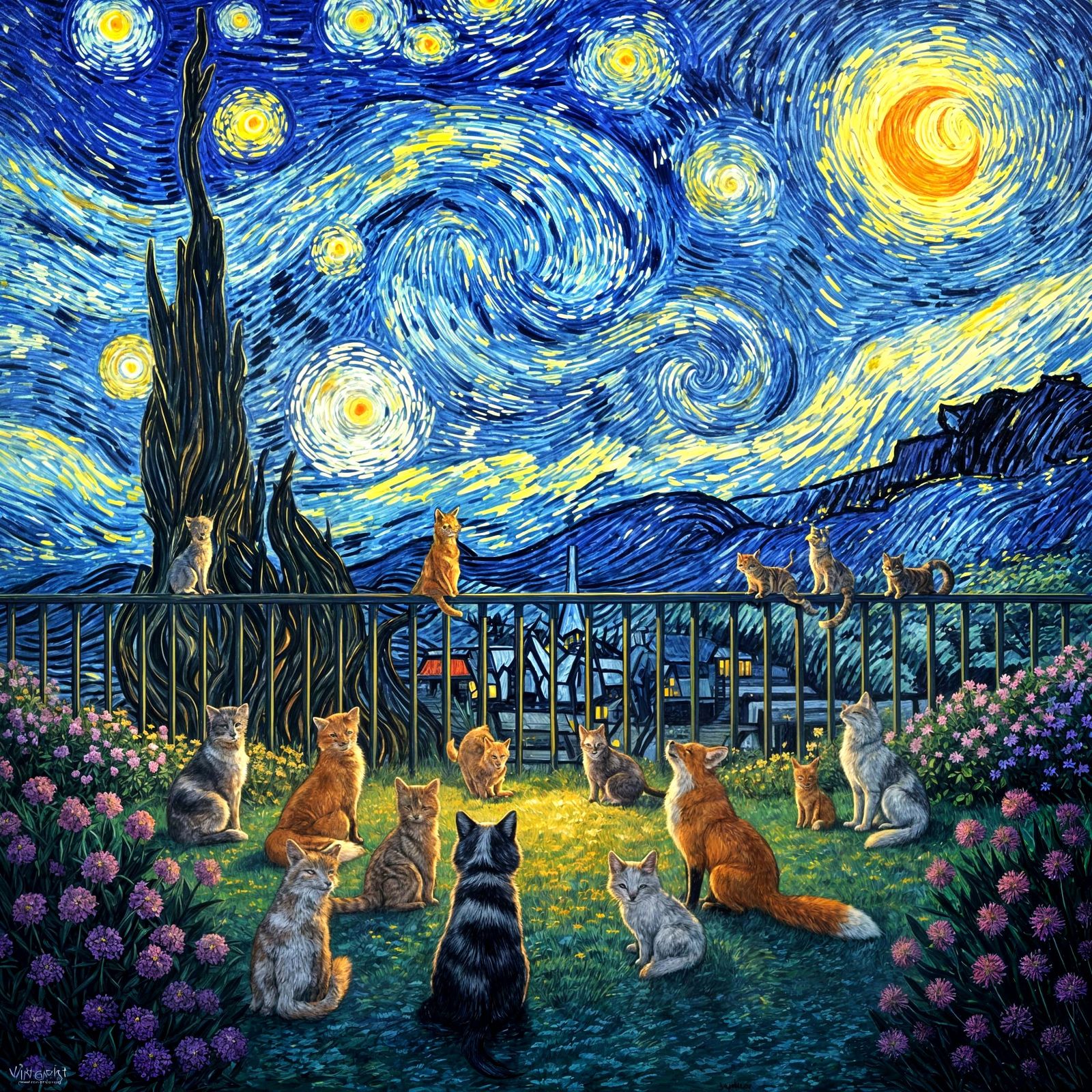 Twilight Animals Gazing at Starry Night Sky
