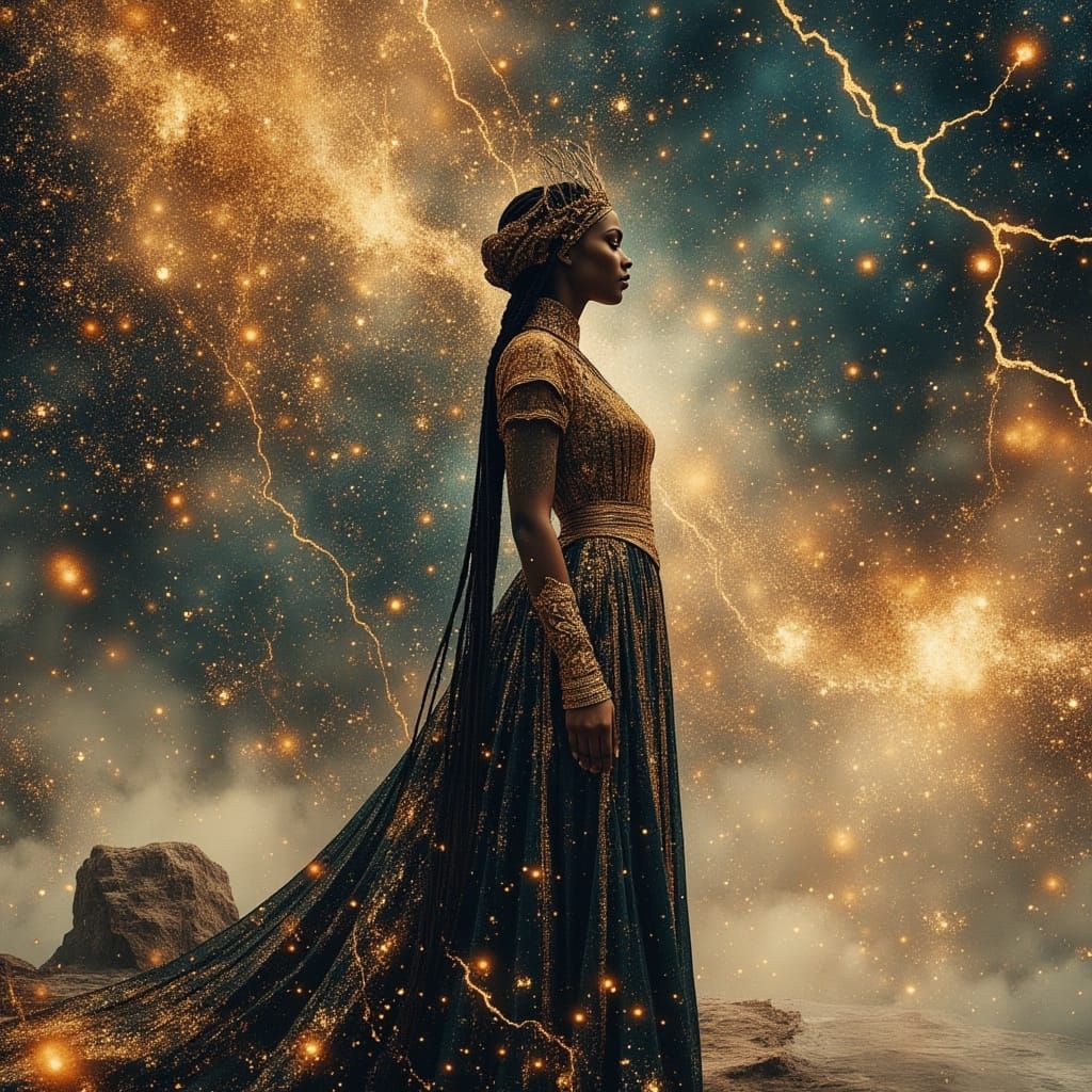 Regal African Queen in Cosmic Armor