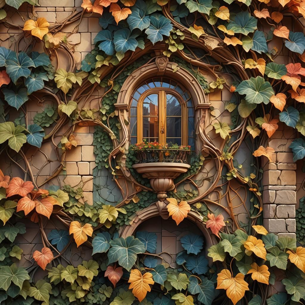 Detailed House with Geometric Walls in Abstract Realism