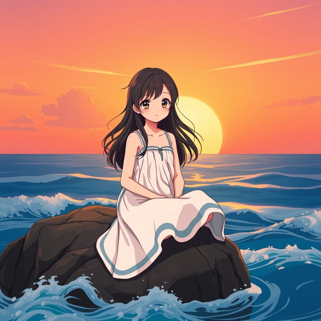 Serenity by the Sunset in Anime-Inspired Style