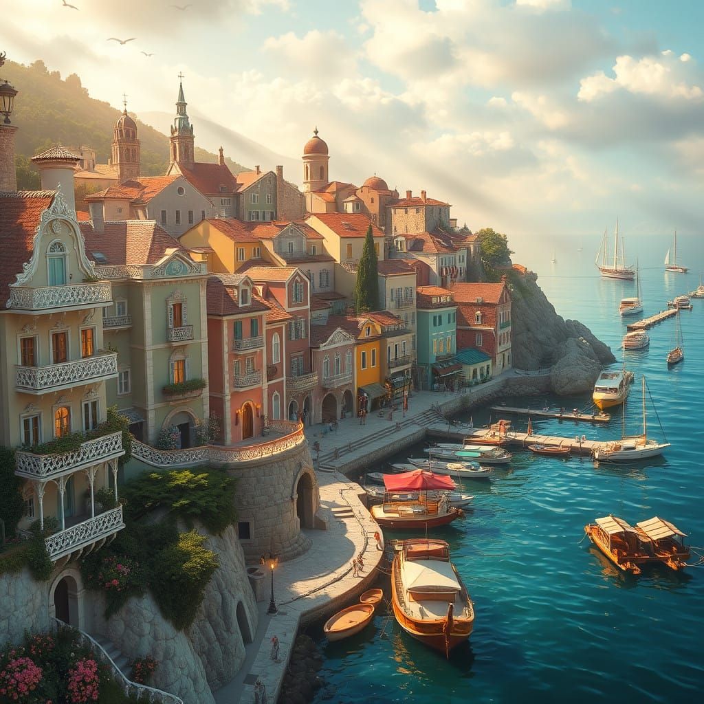 Whimsical Coastal Paradise in Pastel Hues