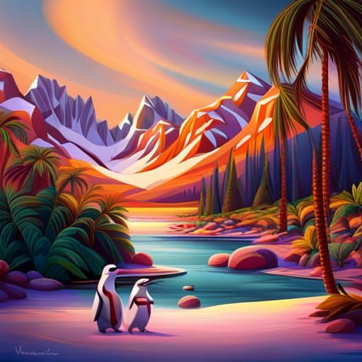 Penguins and Polar Bears Hula on Arctic Beach