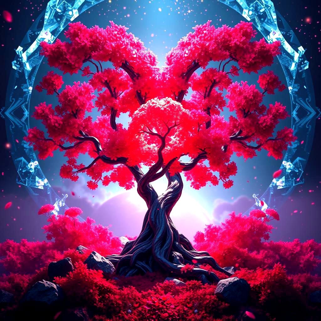 Heart-Shaped Cherry Tree in Crystal Glass