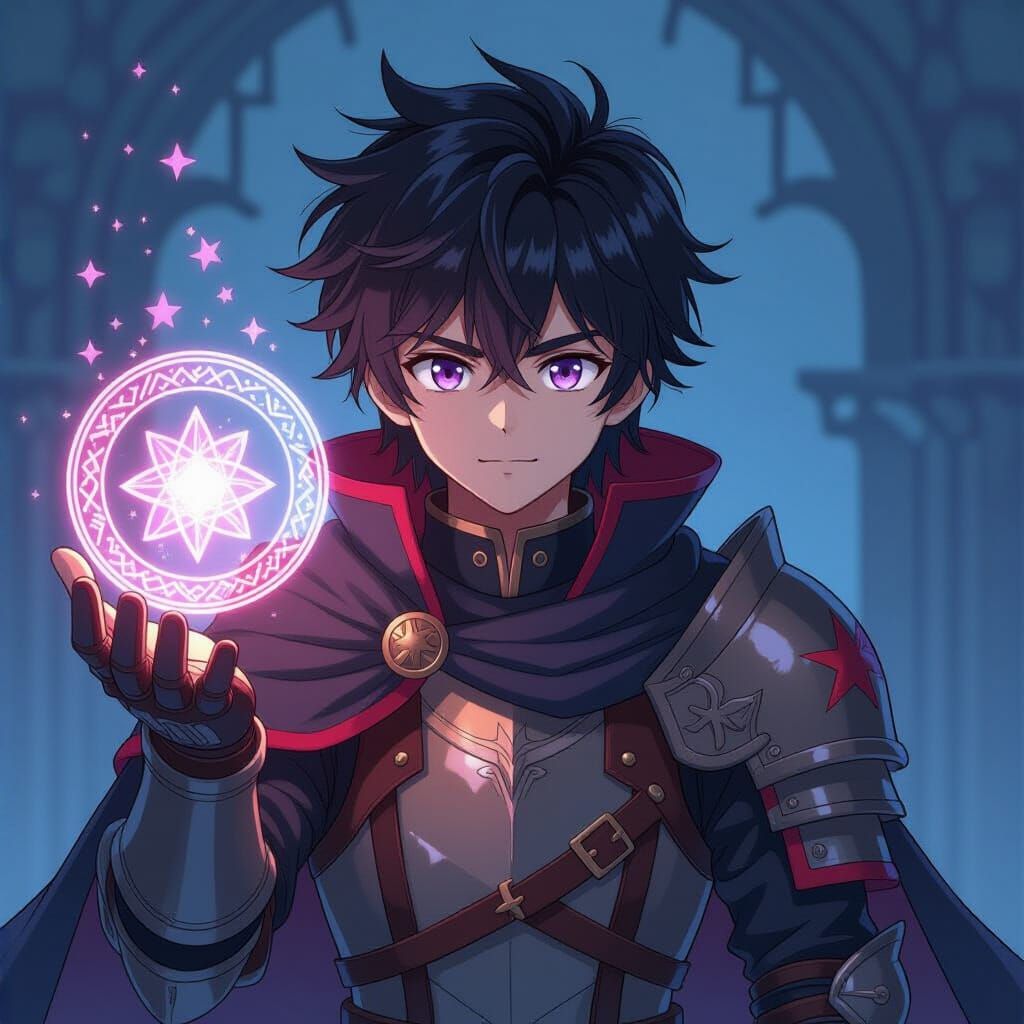 Anime Warrior with Rune Magic, Cel-Shaded Style