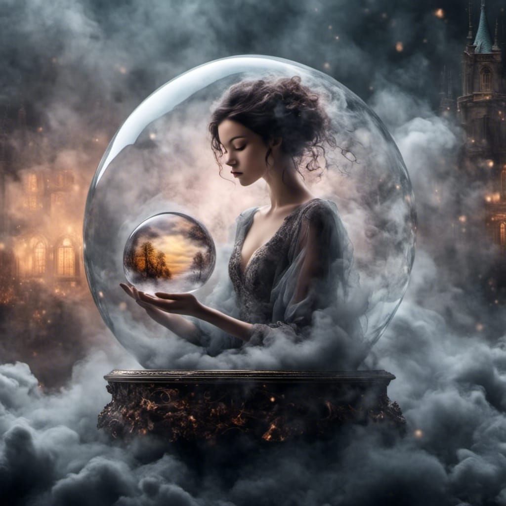 Woman in Crystal Ball with Ethereal Mist