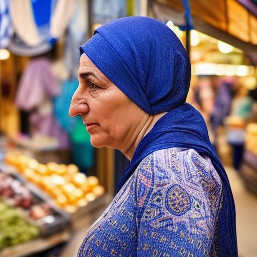 A Turkish woman wearing a blue headscarf Walking through the...