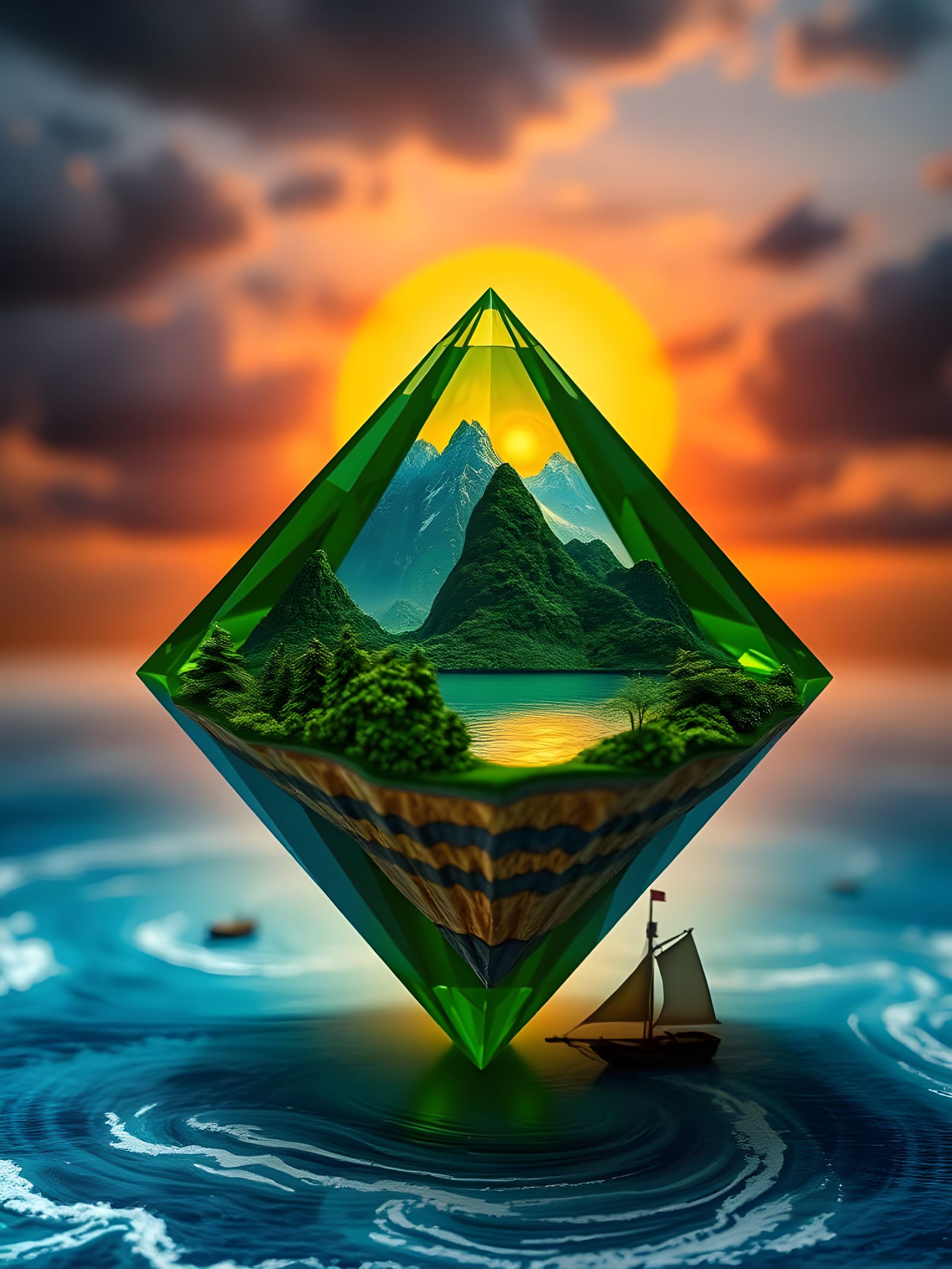 Island of Green Splendor at Sunset