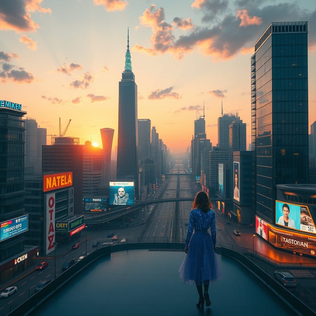 Futuristic Cityscape at Sunset with Futuristic Architecture...