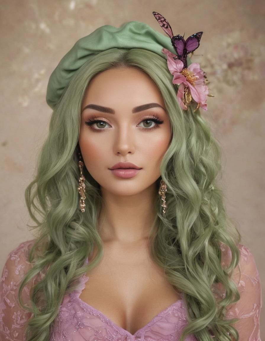 Jade Green Colour Hair, Blushing Woman