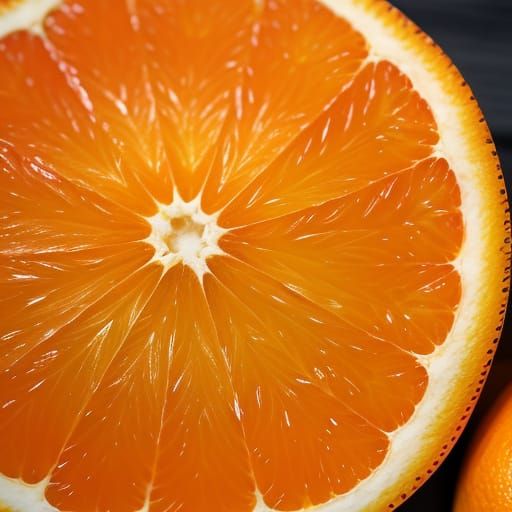 Macro photo image of half a seedless naval orange.