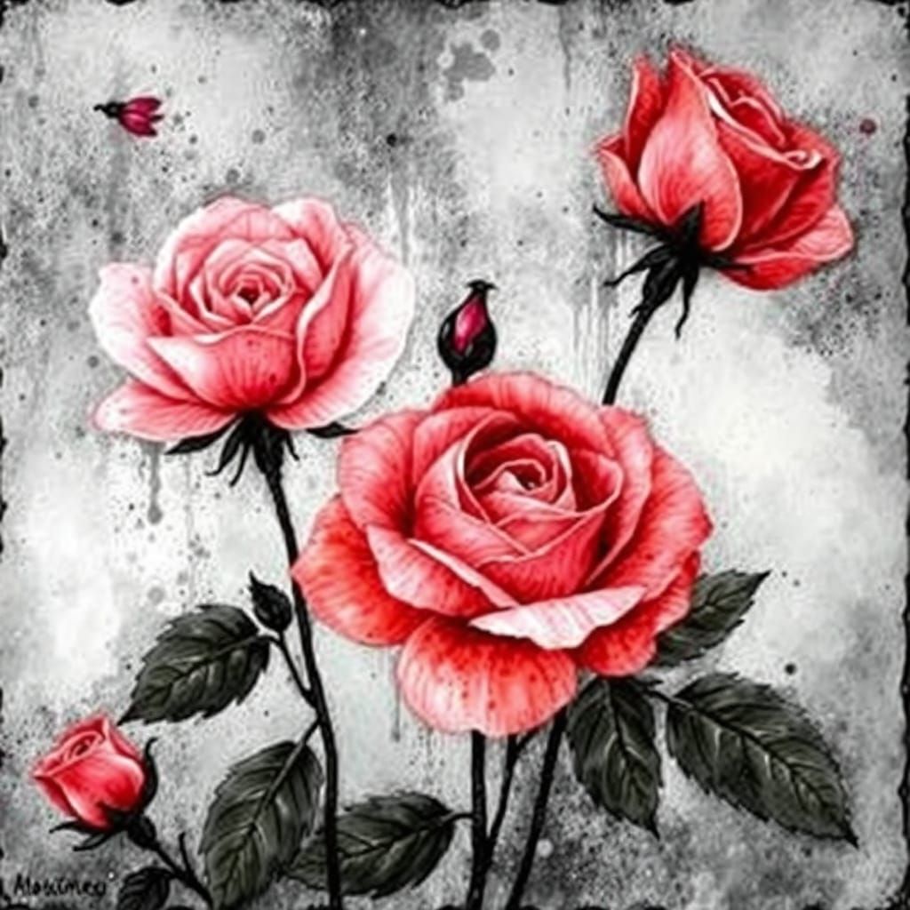 Art Nouveau Rose Garden in Black and Silver