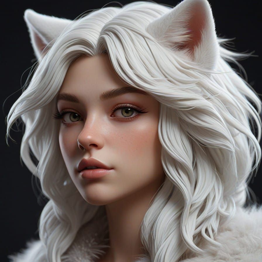 Beautiful Female Werewolf with Luxurious White Fur, High-Def...