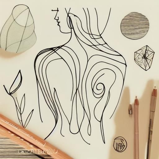 masterpiece, One Line Japandi Art of a sensual woman`s back,...