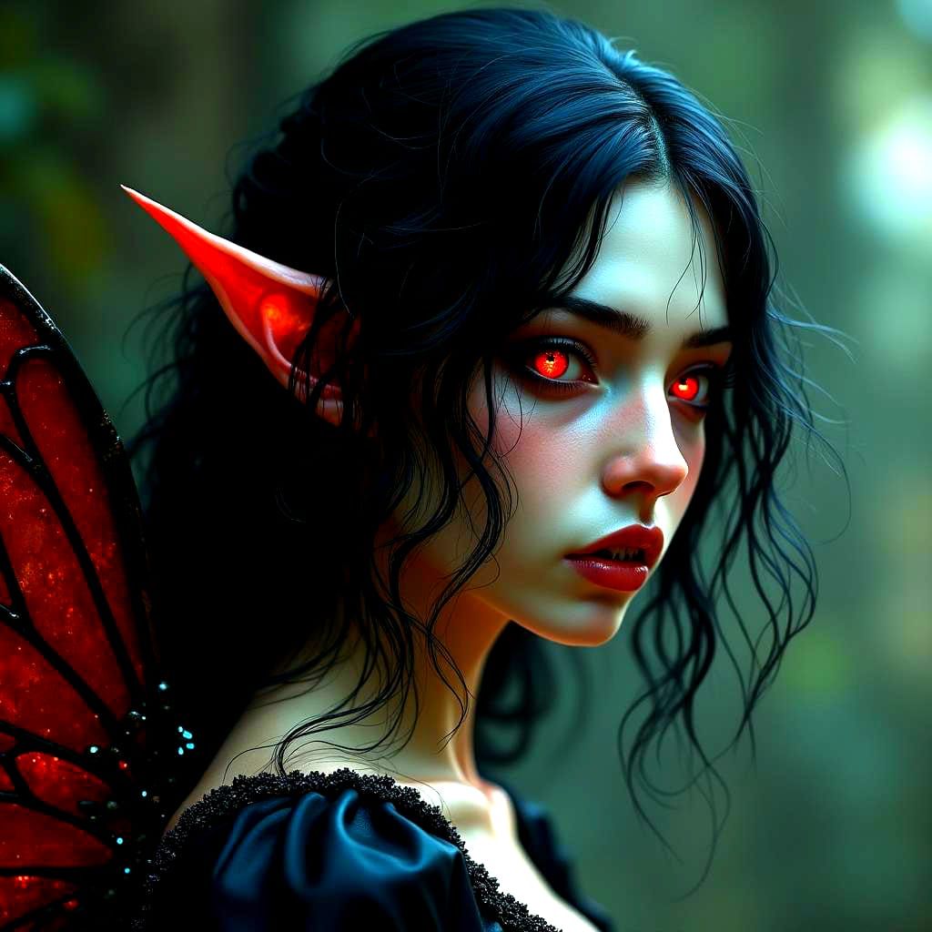 Dark Fairy Vampire Portrait in Hyperdetailed Digital Art