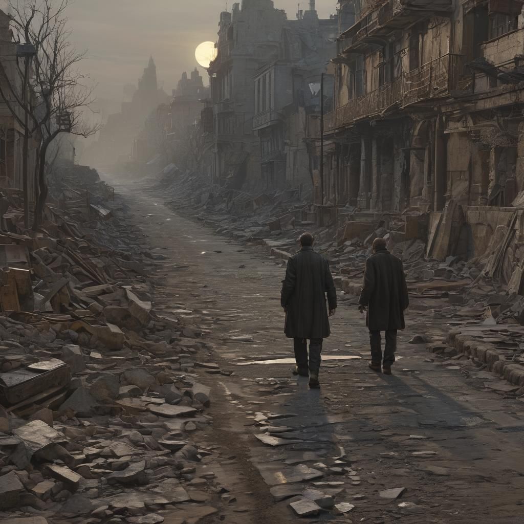 Dark Fantasy Road with Setting Sun, Greg Rutkowski Style