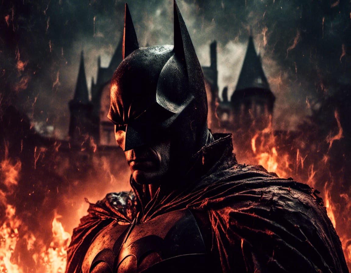 Batman in Front of Burning Manor