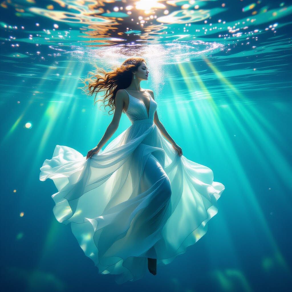 Underwater Woman in Flowing Gown: Fantasy Realism