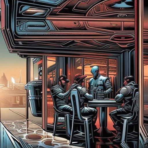Alien Coffee Shop in Comic Book Style