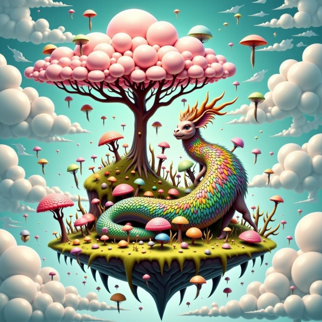 Mythical Iridescent Creatures in Ethereal Realm