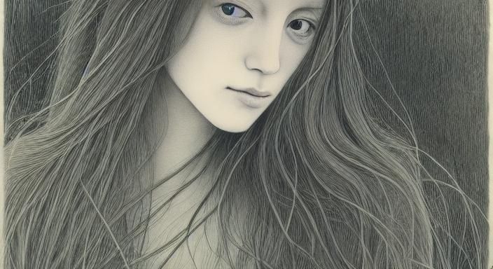 Woman with Narcotic Flower in Etching Style