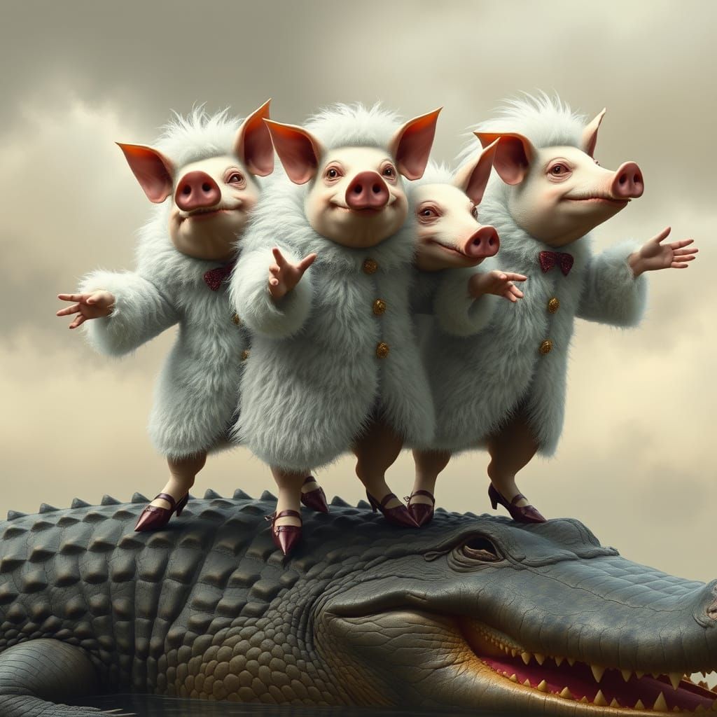 Gigantic Clown Pigs Dancing on Alligator Shoulder