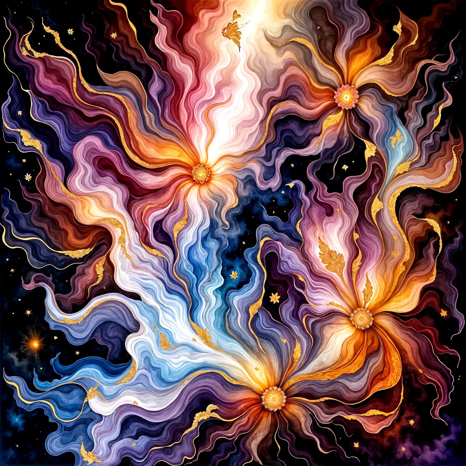 Flower Faerie Goddess Silhouette in Surreal Watercolour