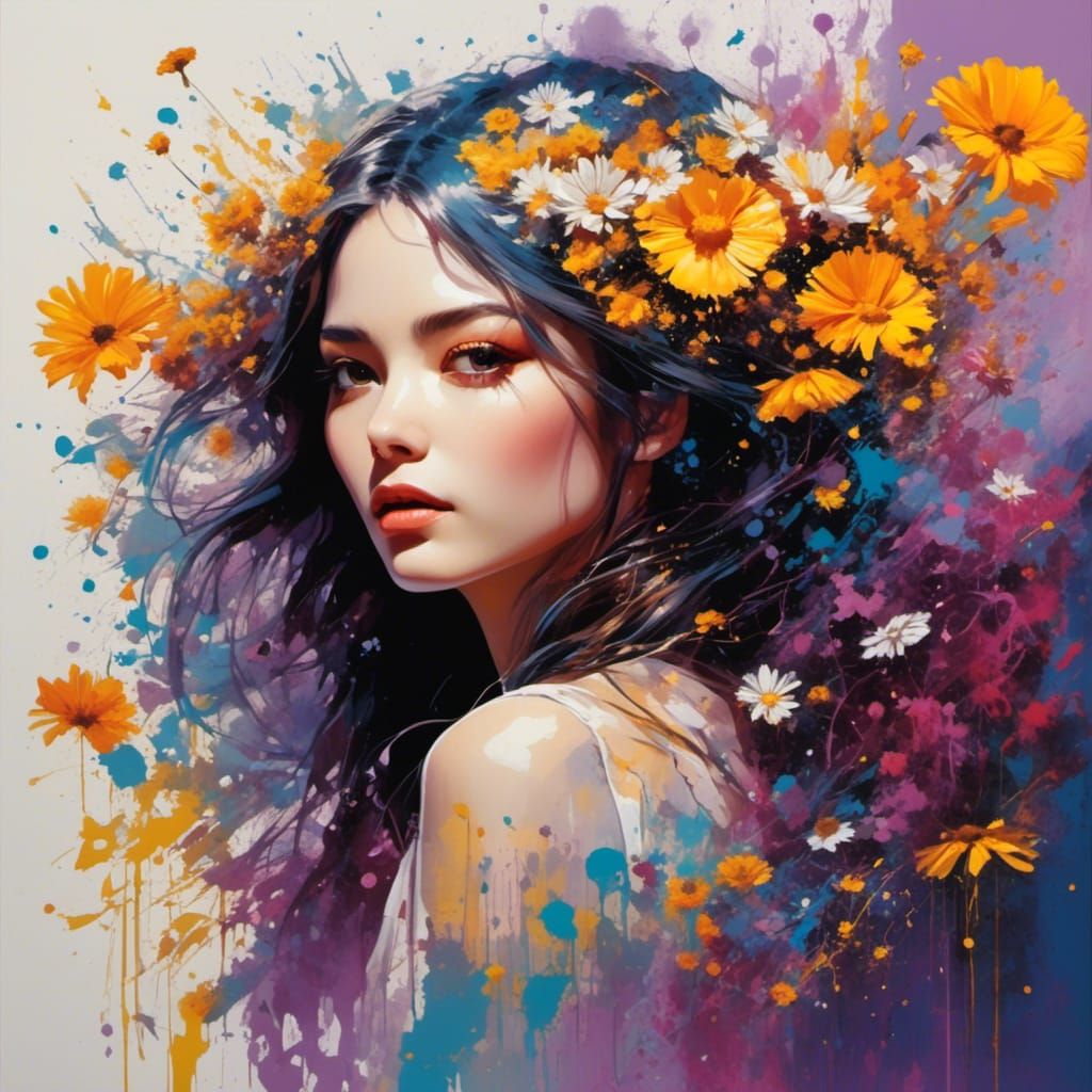 Drew Barrymore in Daisy Meadow: Watercolor Art