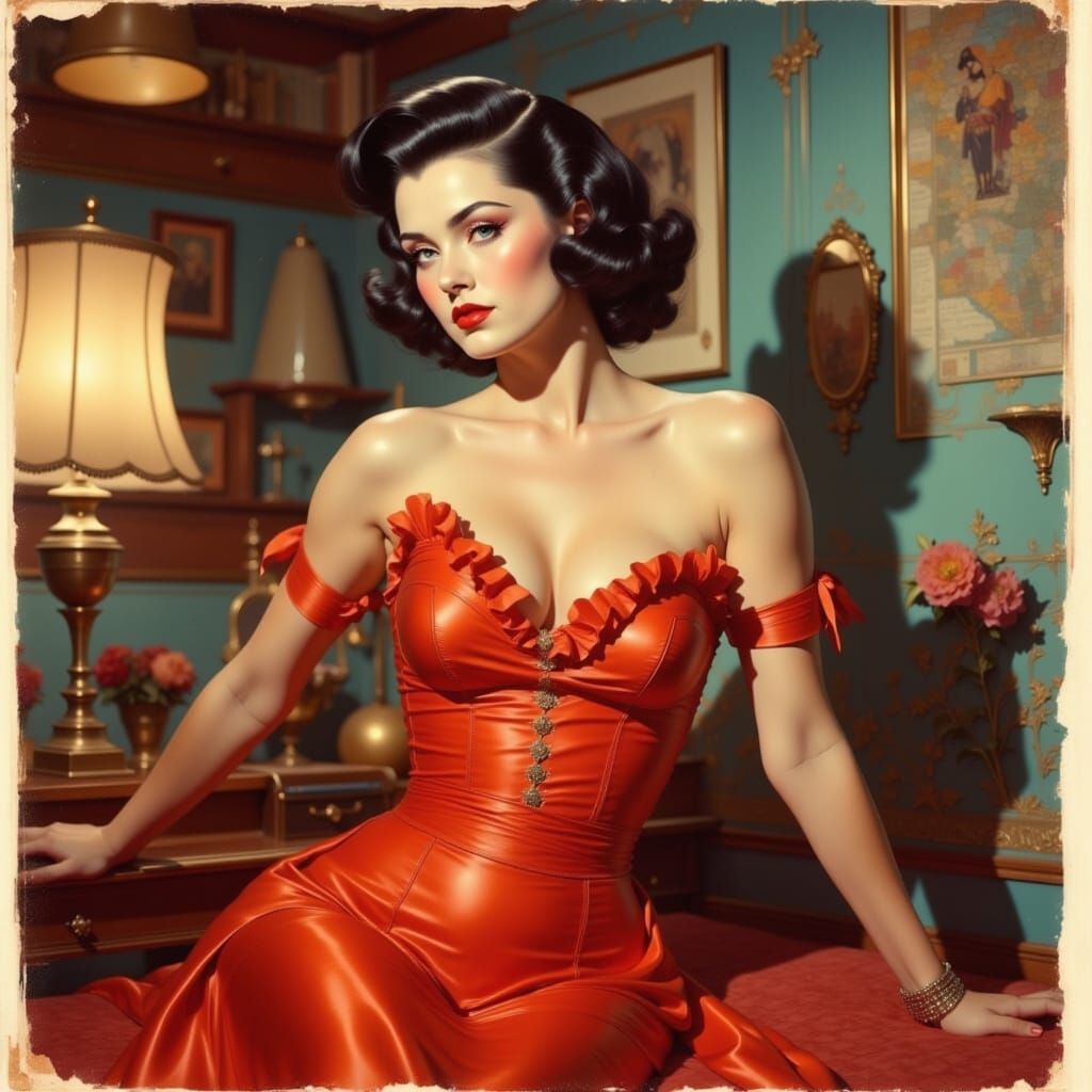 Vibrant Retro Pin-Up in 1950s Polaroid Style