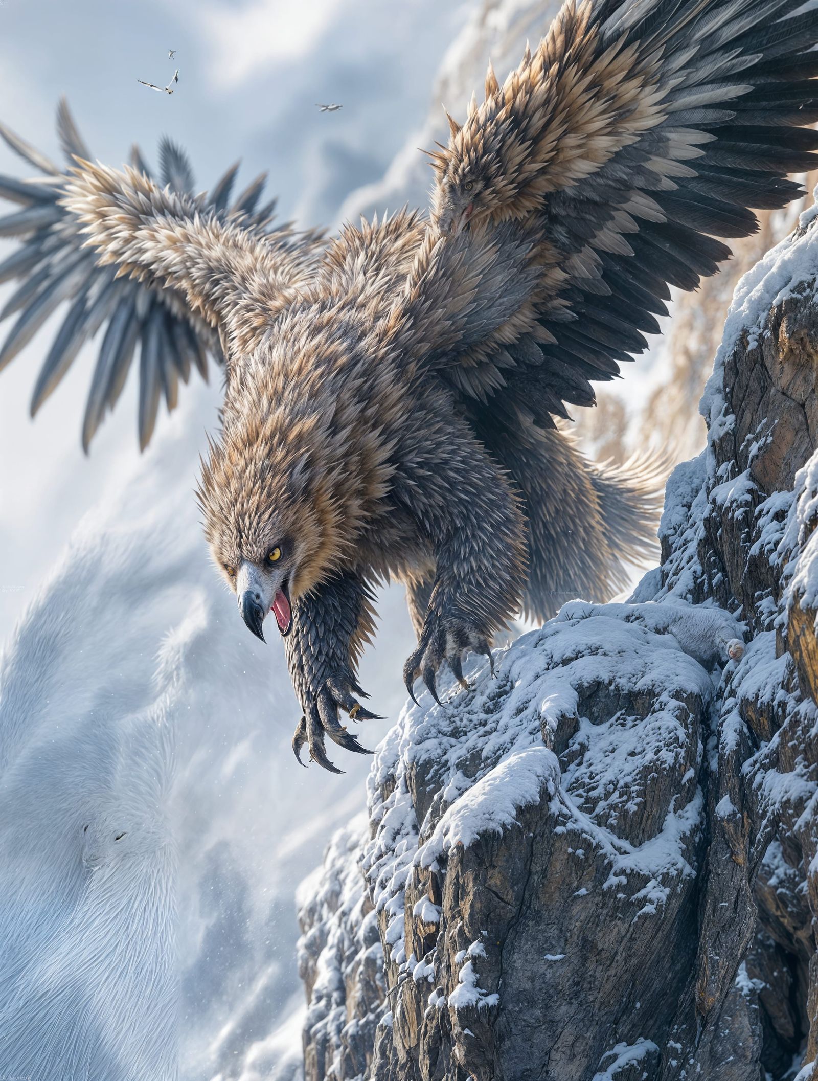 Hyperrealistic Griffursus raptorialis Apex Predator in Fligh...