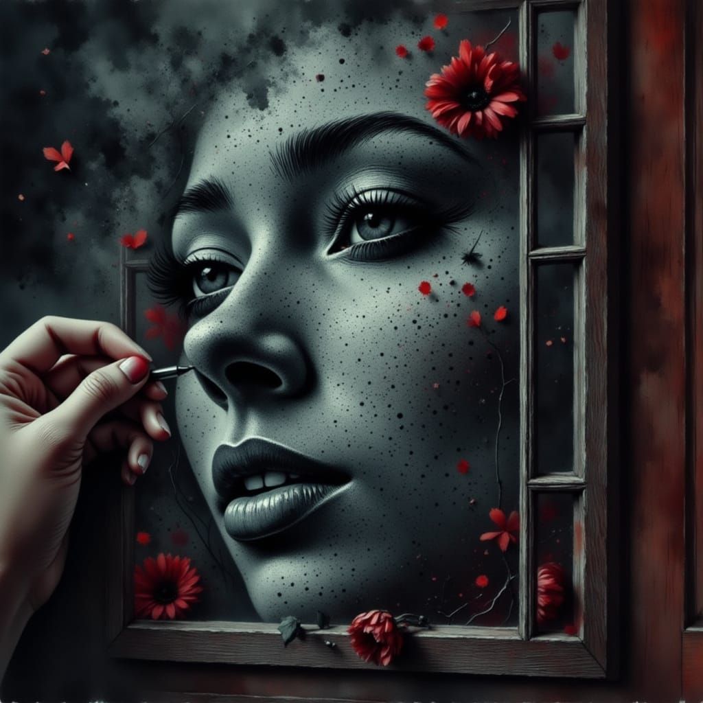 Dreamlike Pencil Sketch of Singing Woman